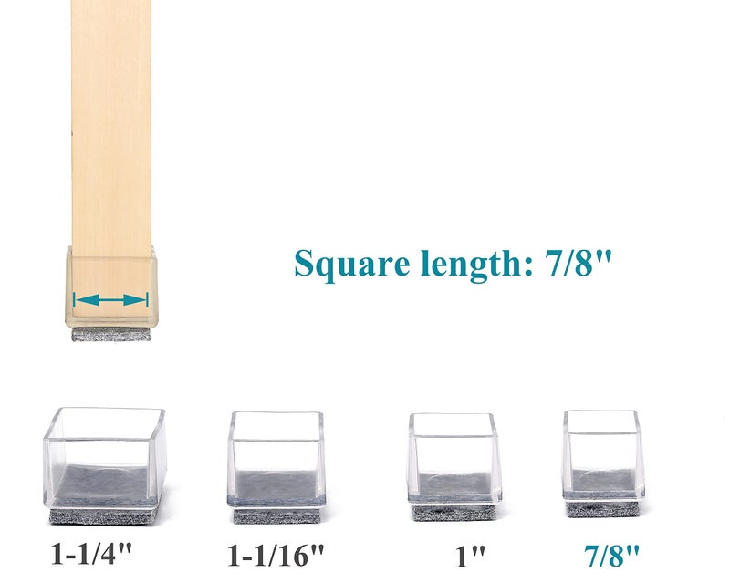 Furnigear Chair Leg Floor Protectors, Furniture Felt Pads Silicone Chair Leg Caps 7/8" Square Floor Protectors for Hardware (Clear gray-20 Pack) - Image 3
